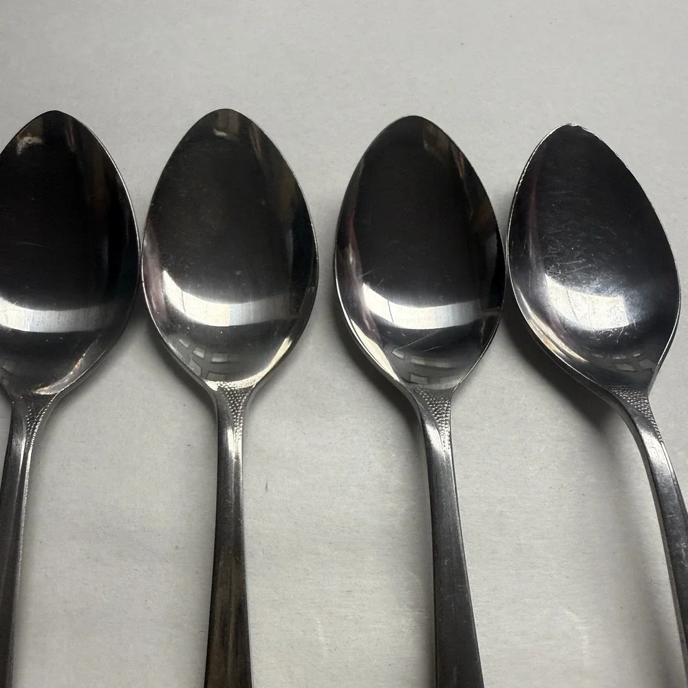 7 Vintage Customcraft CUS1 Dinner Place Spoons Roses Stainless Steel Flatware **